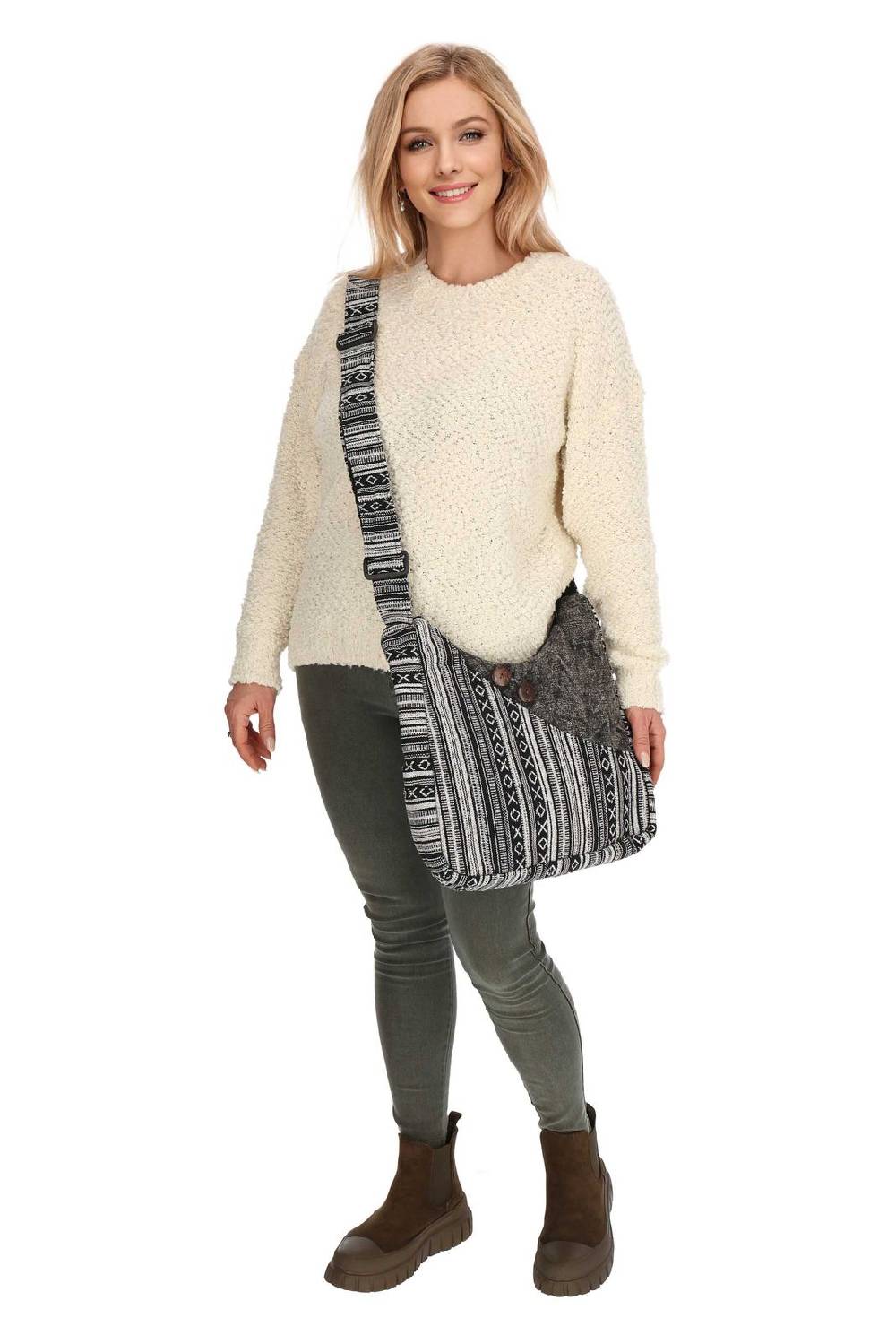 Kunst Und Magie Kunst und Magie Damen Schultertasche Stonewashed Hippie Handtasche Boho Goa Tasche mit Schulterriemen Schlussverkauf