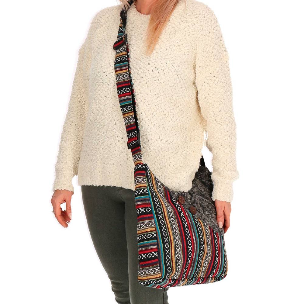 Kunst Und Magie Kunst und Magie Damen Schultertasche Stonewashed Hippie Handtasche Bunte Goa Tasche mit Schulterriemen Günstiger Verkauf