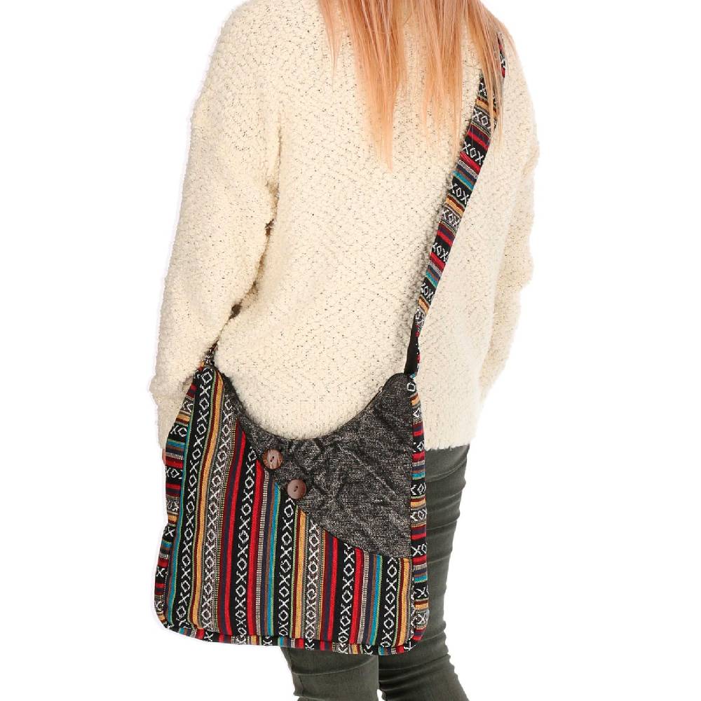 Kunst Und Magie Kunst und Magie Damen Schultertasche Stonewashed Hippie Handtasche Bunte Goa Tasche mit Schulterriemen Günstiger Verkauf