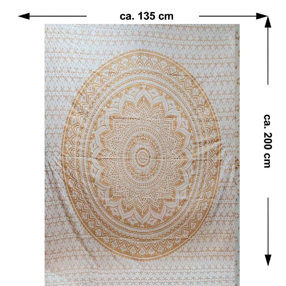 Kunst Und Magie Kunst und Magie Tagesdecke Wandbehang Deko Tuch Golden White Lotus Mandala ca. 200 x135cm Tägliche Deals