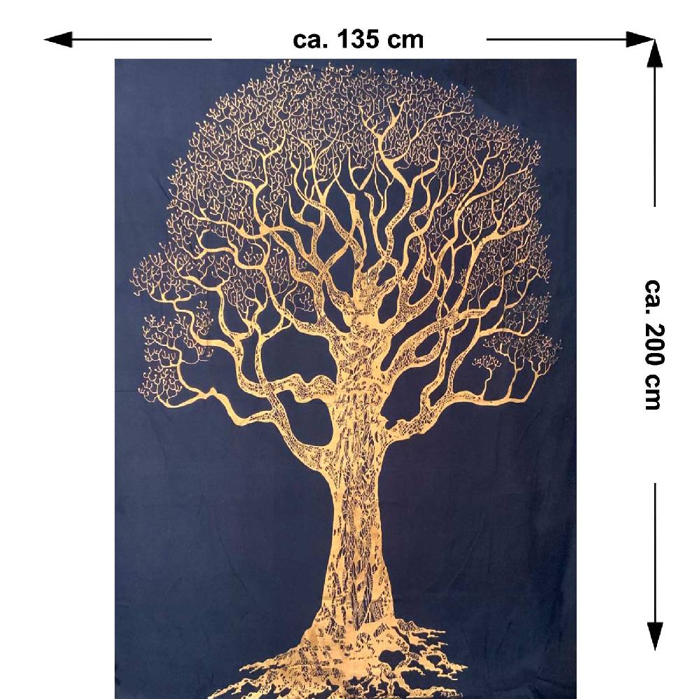 Kunst Und Magie Kunst und Magie Tagesdecke Wandbehang Deko Tuch Goldener Elefant Bohi Baum ca. 200 x135cm VIP-Rabatte