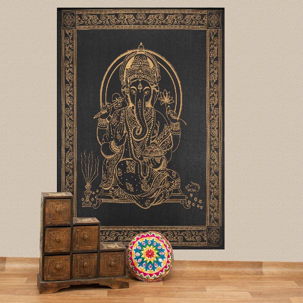 Kunst Und Magie Kunst und Magie Tagesdecke Wandbehang Wand Deko Tuch Lord Ganesha ca. 200 x135cm Wandteppich Wochenangebot