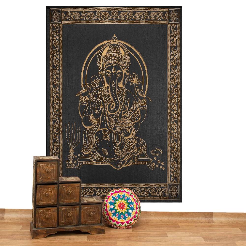 Kunst Und Magie Kunst und Magie Tagesdecke Wandbehang Wand Deko Tuch Lord Ganesha ca. 200 x135cm Wandteppich Wochenangebot