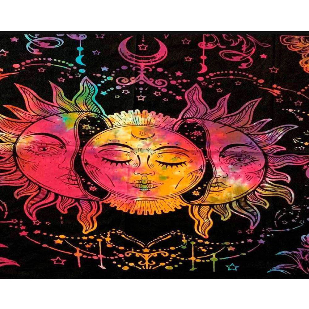 Kunst Und Magie Tagesdecke Wandbehang Bunt Deko Tuch Sonne Mond und Sterne Goa Hippie ca.200 x 140cm Vierteljährliche Förderung