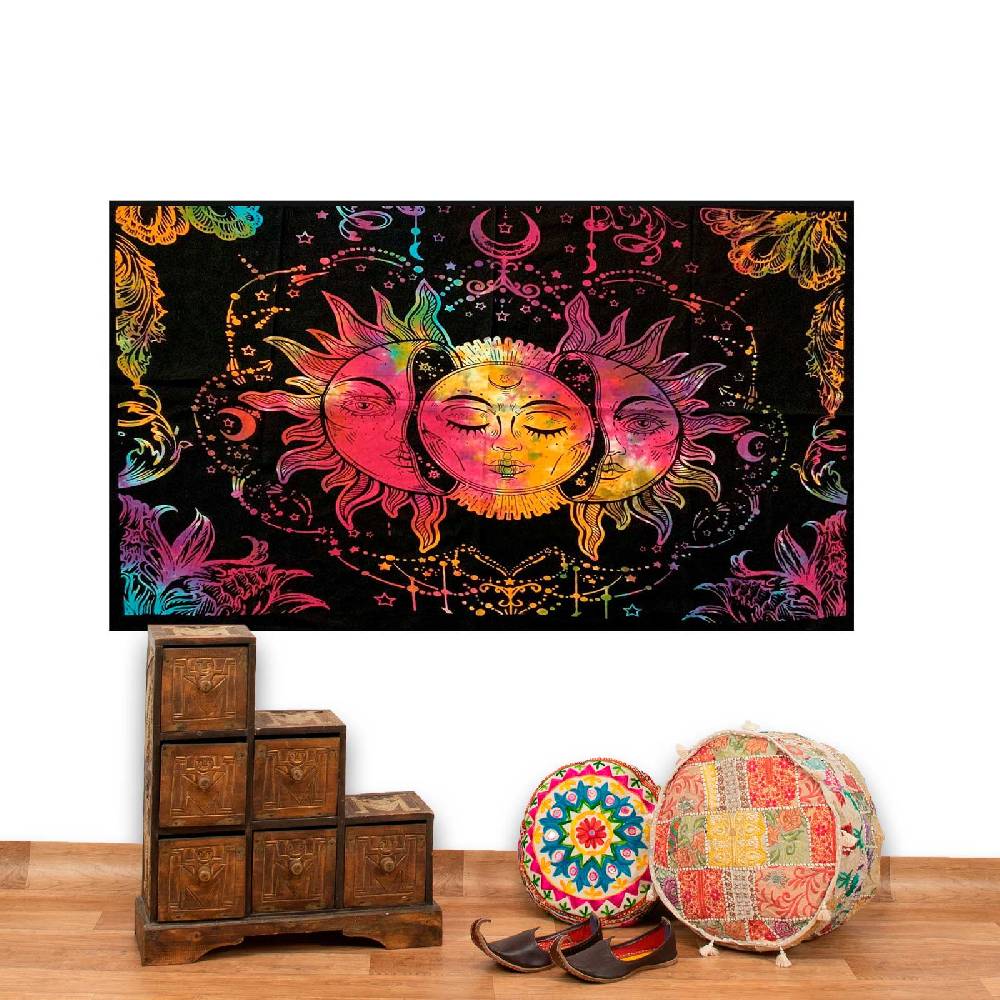 Kunst Und Magie Tagesdecke Wandbehang Bunt Deko Tuch Sonne Mond und Sterne Goa Hippie ca.200 x 140cm Vierteljährliche Förderung