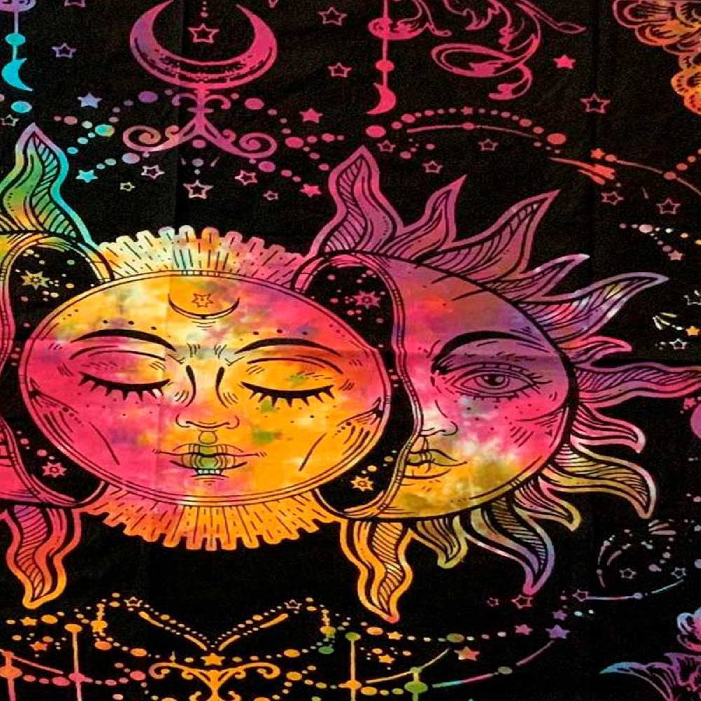 Kunst Und Magie Tagesdecke Wandbehang Bunt Deko Tuch Sonne Mond und Sterne Goa Hippie ca.200 x 140cm Vierteljährliche Förderung