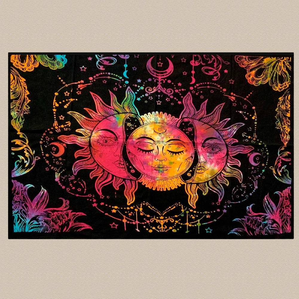 Kunst Und Magie Tagesdecke Wandbehang Bunt Deko Tuch Sonne Mond und Sterne Goa Hippie ca.200 x 140cm Vierteljährliche Förderung