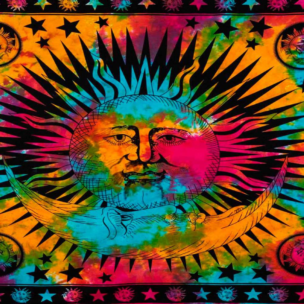 Kunst Und Magie Tagesdecke Wandbehang Bunt Deko Tuch Sonne Mond und Sterne Goa Hippie ca.200 x 140cm Clearance-Verkauf