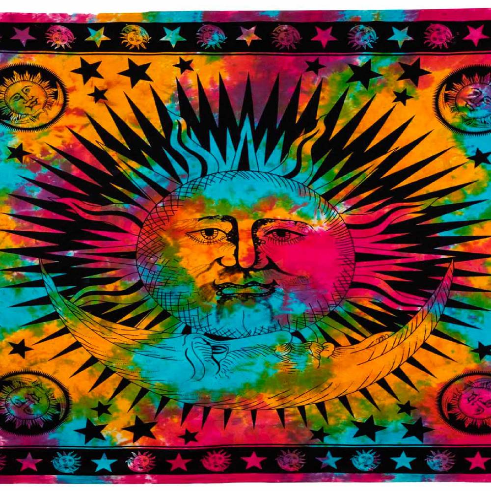 Kunst Und Magie Tagesdecke Wandbehang Bunt Deko Tuch Sonne Mond und Sterne Goa Hippie ca.200 x 140cm Clearance-Verkauf