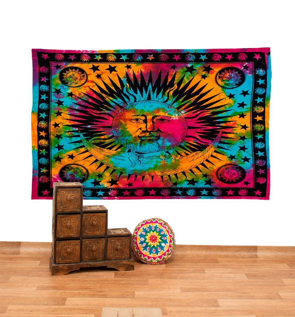 Kunst Und Magie Tagesdecke Wandbehang Bunt Deko Tuch Sonne Mond und Sterne Goa Hippie ca.200 x 140cm Clearance-Verkauf