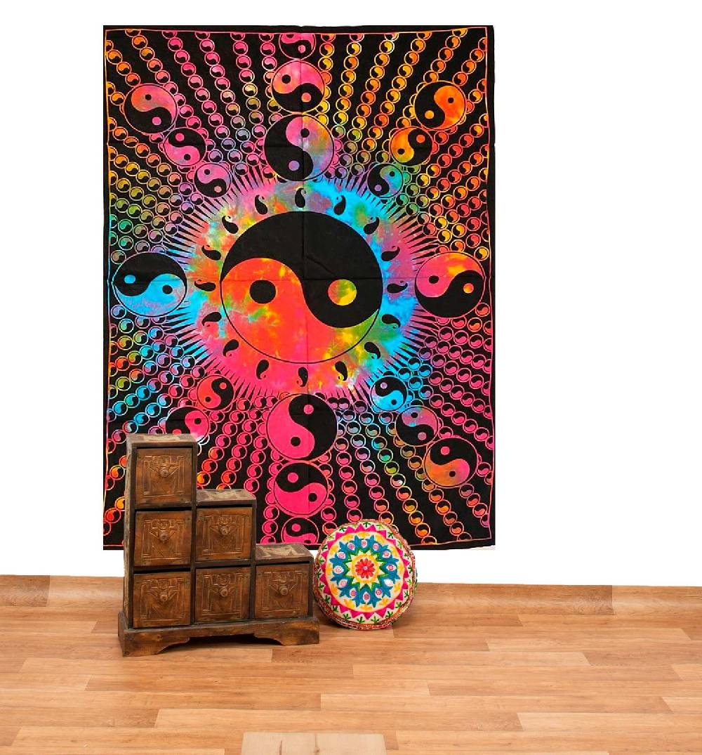 Kunst Und Magie Kunst und Magie Tagesdecke Wandbehang Buntes Tuch Ying & Yang Mandala ca. 200 x 135 cm Speichern exportieren