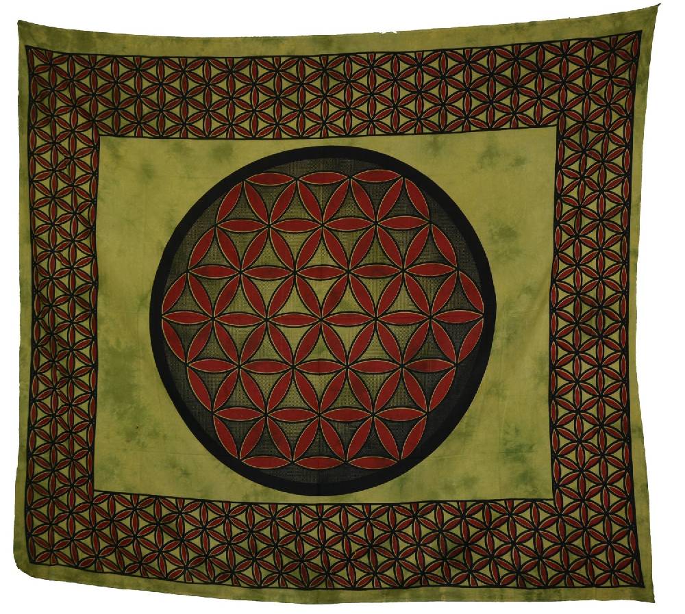 Kunst Und Magie Tagesdecke Wandbehang Blume des Lebens Mandala Tuch Indien ca. 230 x 210 cm von Kunst und Magie Im Verkauf