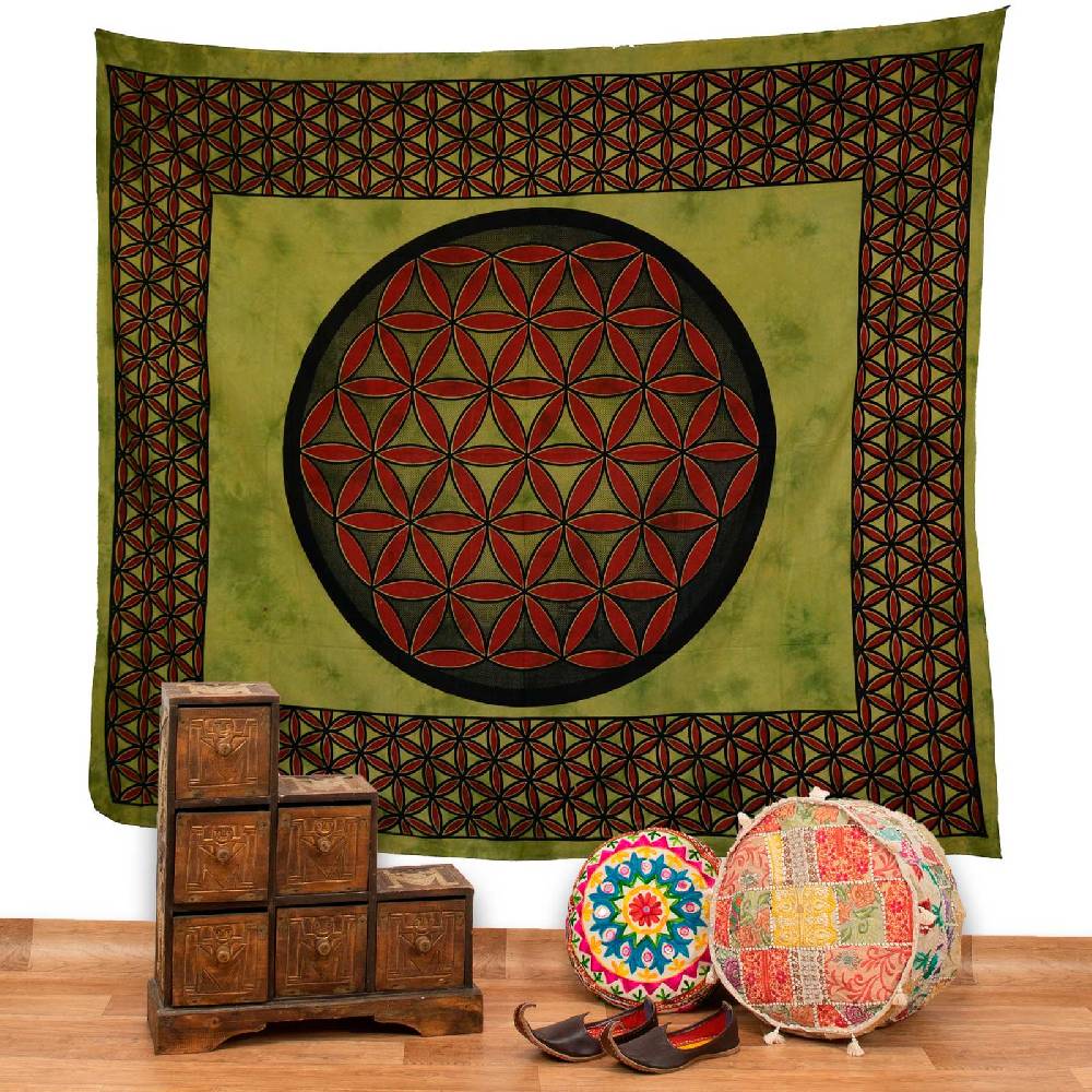 Kunst Und Magie Tagesdecke Wandbehang Blume des Lebens Mandala Tuch Indien ca. 230 x 210 cm von Kunst und Magie Im Verkauf