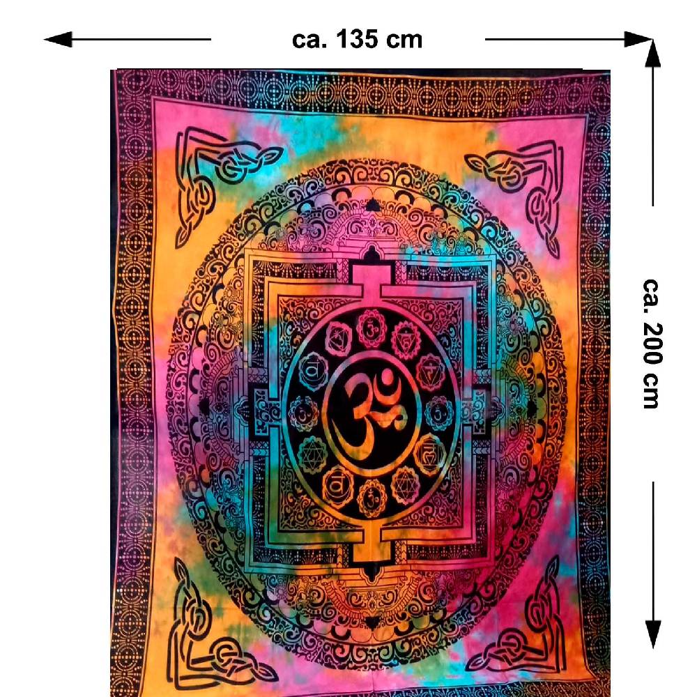 Kunst Und Magie Aum Tagesdecke Wandbehang Deko Tuch OM Yantra Mandala Yoga Goa Hippie ca. 200x135cm zollfrei