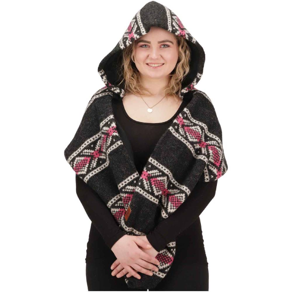 Kunst Und Magie Damen Kapuzenschal Loop Schal Hoodie Schalmütze Poncho aus Wolle gestrickt Fabrikpreis
