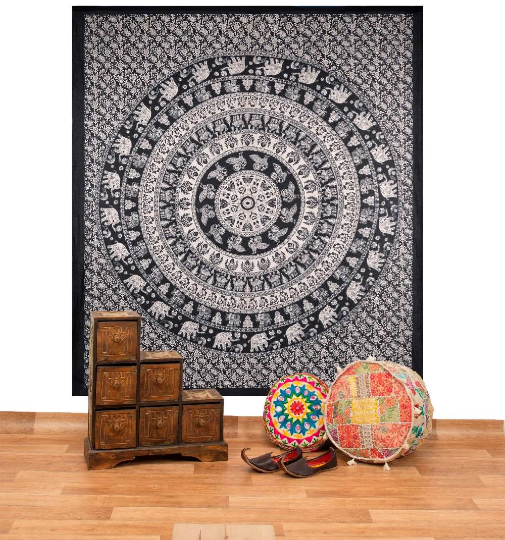 Kunst Und Magie Kunst und Magie Tagesdecke Wandbehang Deko Tuch Elefant Mandala ca. 210 x 235 cm Günstig kaufen