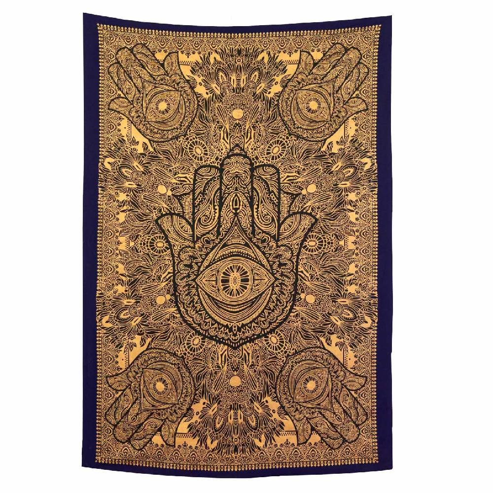 Kunst Und Magie Kunst und Magie Tagesdecke Wandbehang Deko Tuch Goldene Hamsa Hand ca. 200 x135cm Versandkostenfrei