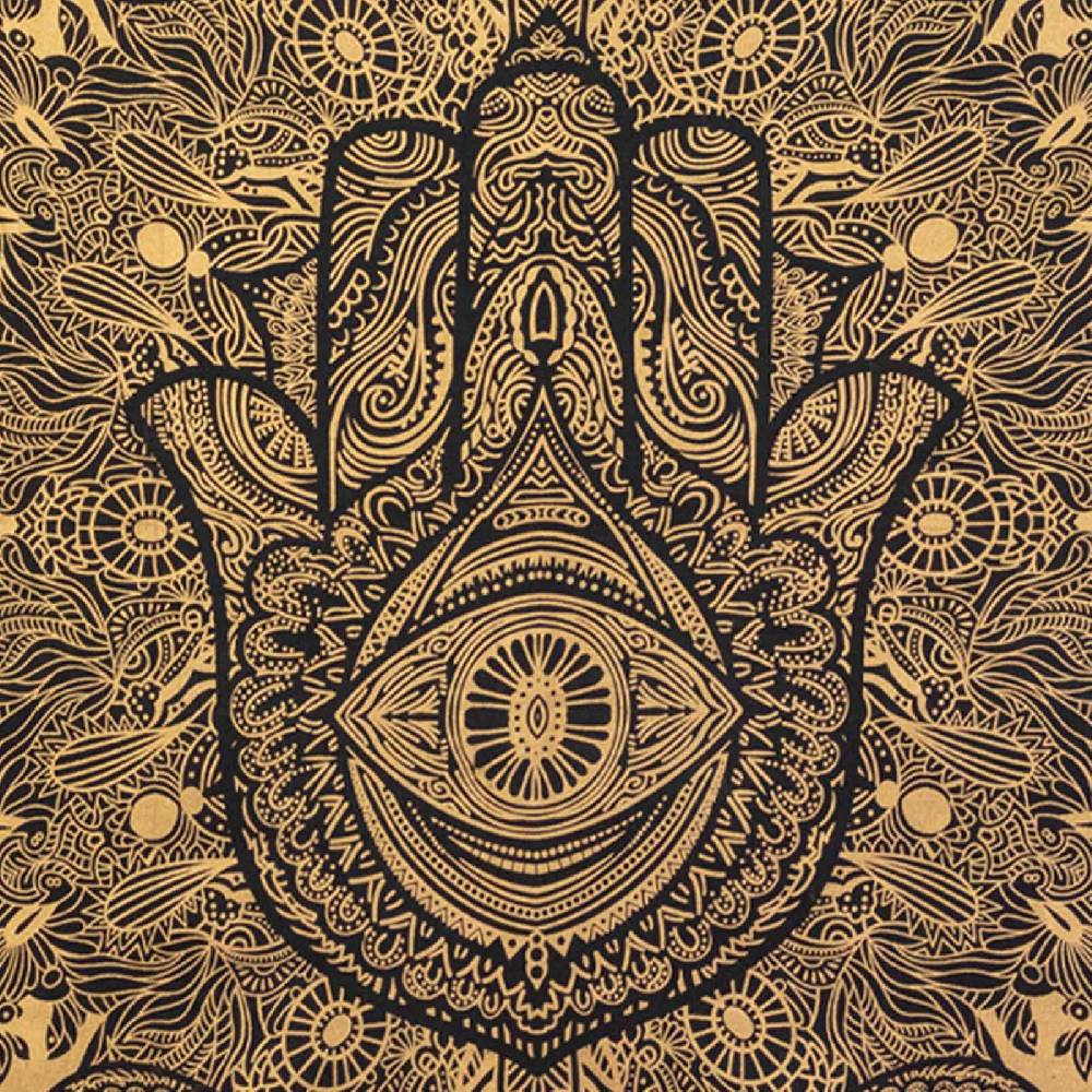 Kunst Und Magie Kunst und Magie Tagesdecke Wandbehang Deko Tuch Goldene Hamsa Hand ca. 200 x135cm Versandkostenfrei