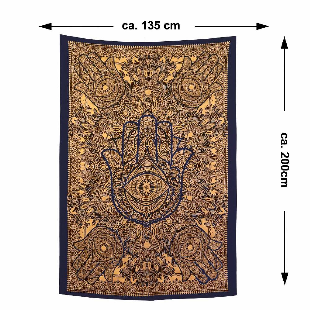 Kunst Und Magie Kunst und Magie Tagesdecke Wandbehang Deko Tuch Goldene Hamsa Hand ca. 200 x135cm Versandkostenfrei