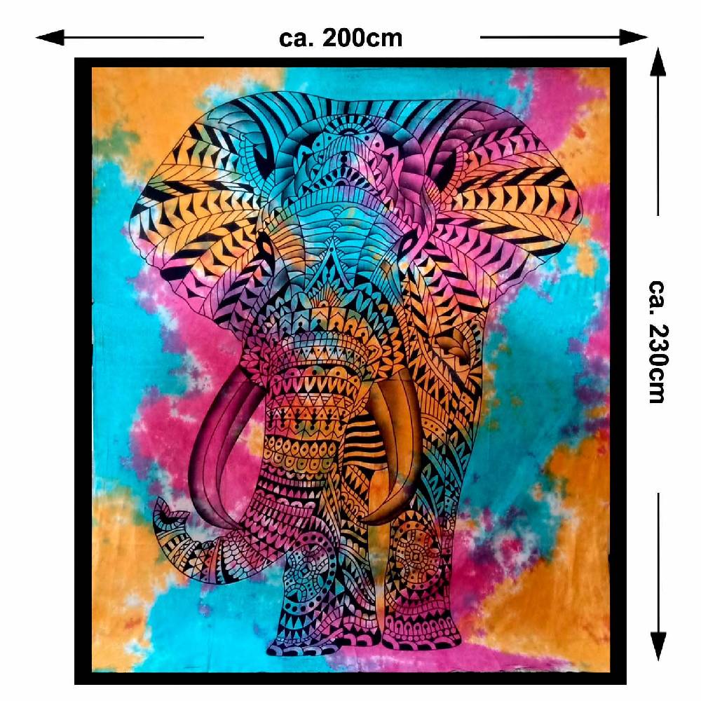 Kunst Und Magie Kunst und Magie Tagesdecke Wandbehang Bunt Deko Tuch Elefanten Bunt ca. 200 x 230cm Flash Sale