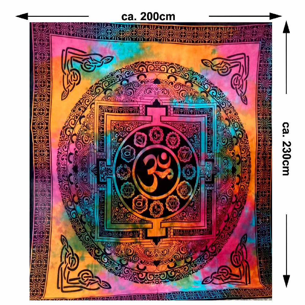 Kunst Und Magie Kunst und Magie AUM Tagesdecke Wandbehang Bunt Deko Tuch OM Yantra Mandala ca. 200 x 230cm Begrenztes Angebot
