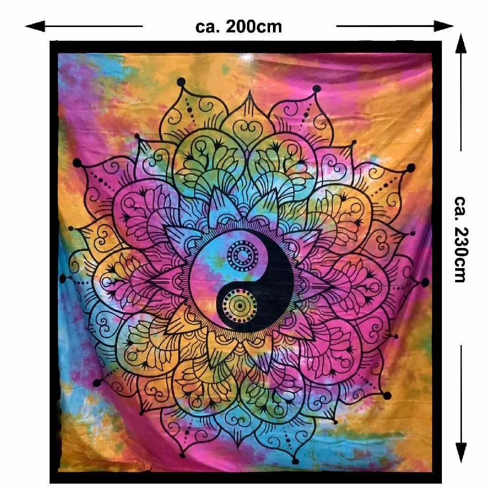 Kunst Und Magie Kunst und Magie Tagesdecke Wandbehang Tuch Buntes Ying & Yang Mandala ca. 200 x 230cm Preisnachlass