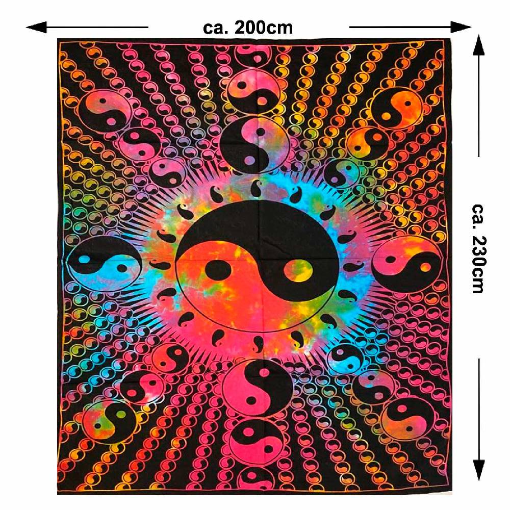 Kunst Und Magie Kunst und Magie Tagesdecke Wandbehang Tuch Buntes Ying & Yang Mandala ca. 200 x 230cm Saisonschlussverkauf