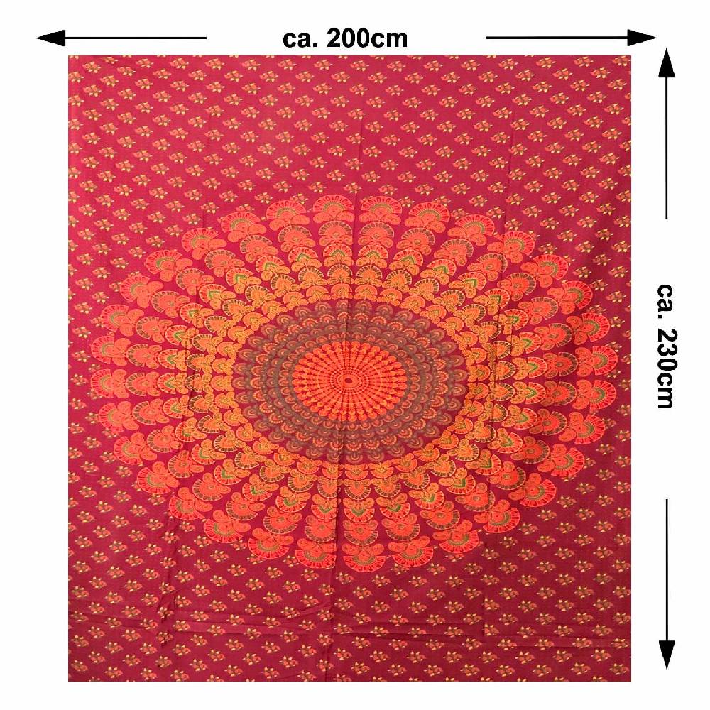 Kunst Und Magie Tagesdecke Wandbehang Mandala Deko Tuch Peacock Pfau XL ca. 200 x 230cm Black Friday