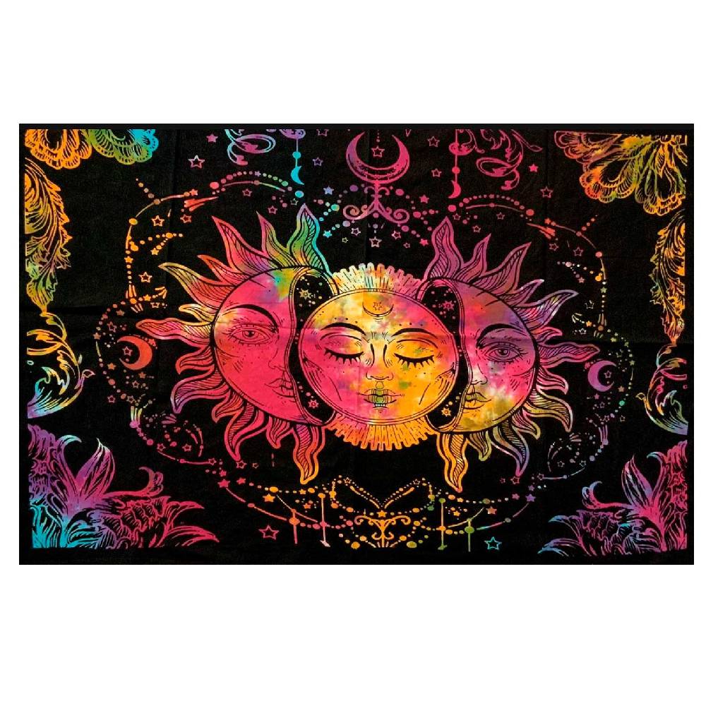 Kunst Und Magie Tagesdecke Wandbehang Sonne Mond und Sterne Deko Tuch Bunt XL ca. 200 x 230cm Cyber Monday