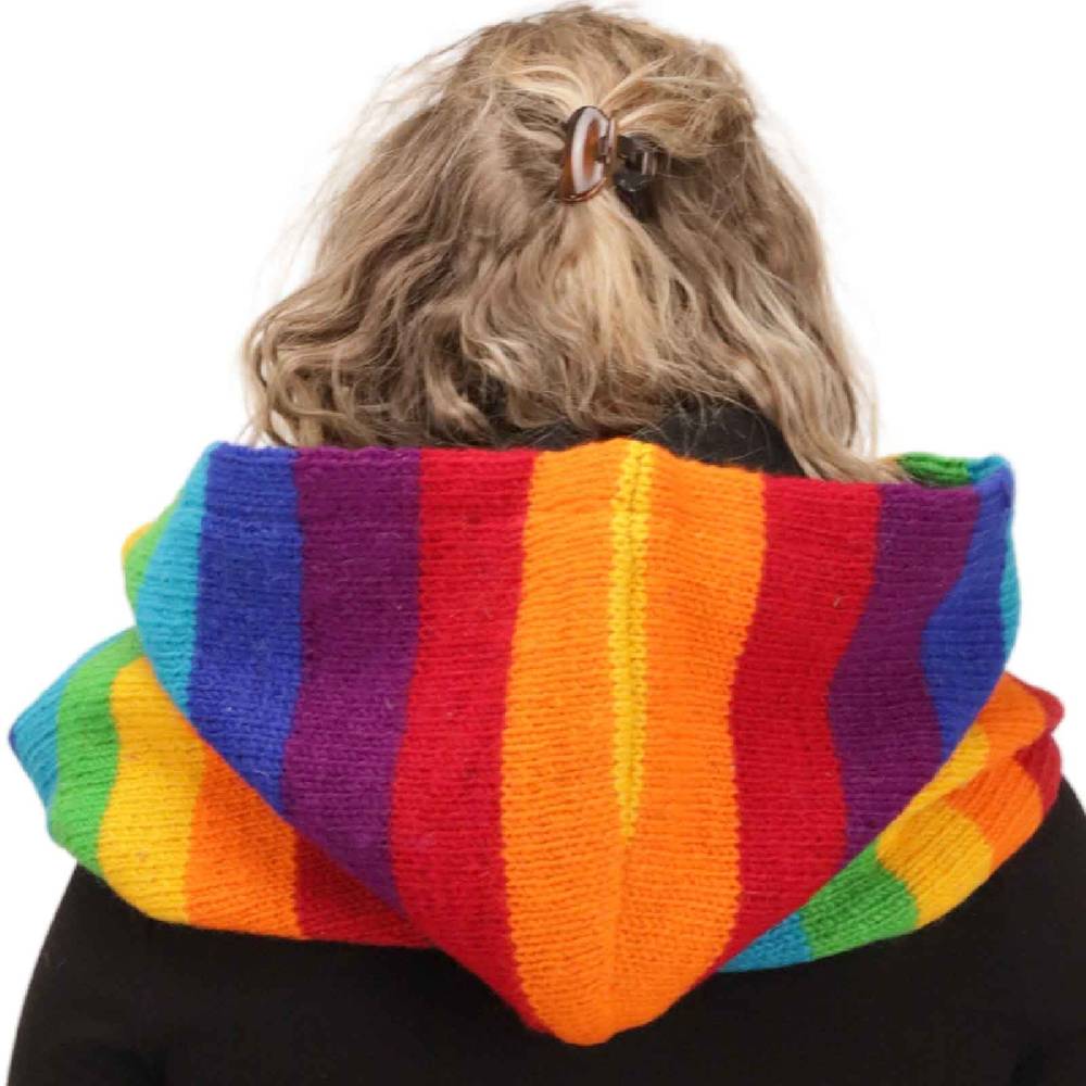 Kunst Und Magie Damen Kapuzenschal Loop Schal Hoodie Schalmütze Poncho Regenbogenfarben aus Wolle gestrickt Strick Kapuze Tiefpreis