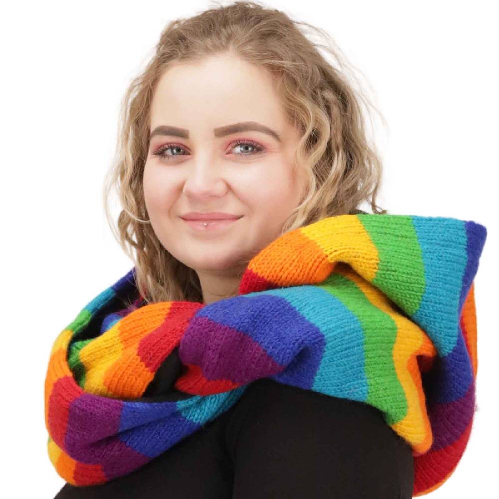 Kunst Und Magie Damen Kapuzenschal Loop Schal Hoodie Schalmütze Poncho Regenbogenfarben aus Wolle gestrickt Strick Kapuze Tiefpreis