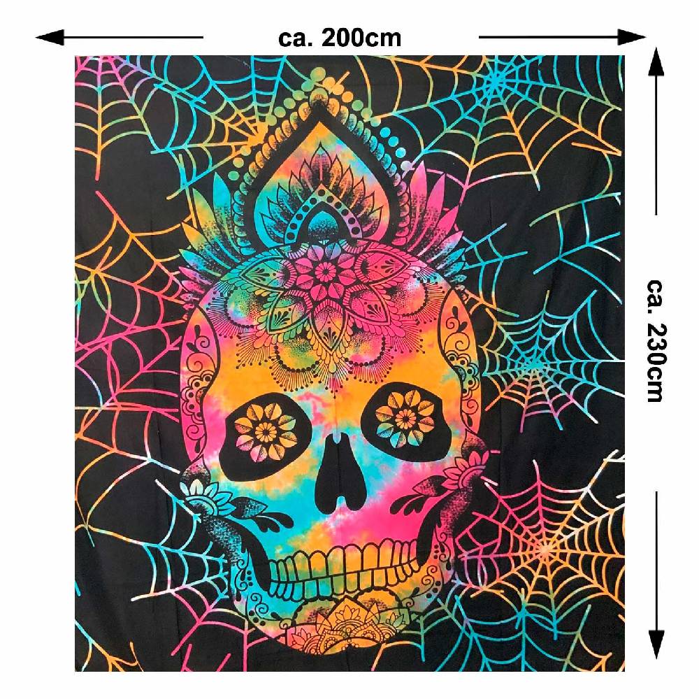 Kunst Und Magie Tagesdecke Wandbehang La Catrina Deko Tuch Sugar Skull Tattoo Multicolour XL ca. 200 x 230cm Vierteljährliche Förderung