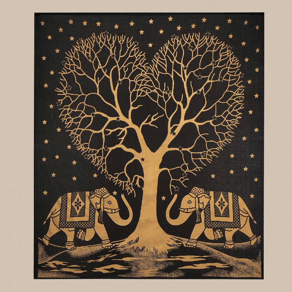 Kunst Und Magie Tagesdecke Wandbehang Deko Tuch Goldener Liebes Baum Love Tree Elefant ca. 200 x 230cm XL Discount Store für neue Produkte