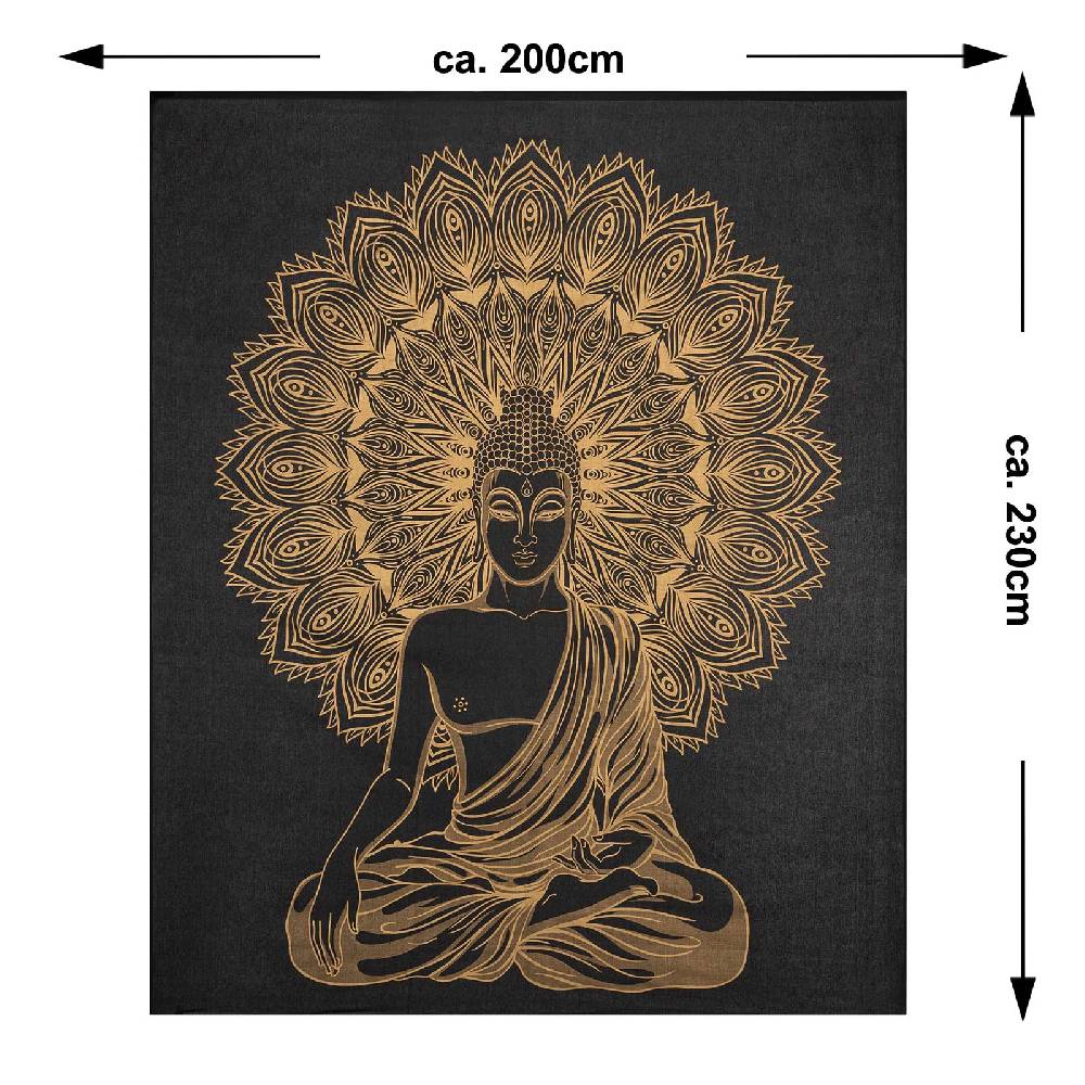Kunst Und Magie Kunst und Magie Tagesdecke Wandbehang Deko Tuch Buddha Meditation Gold ca. 200 x 230cm Nur noch ein Tag übrig
