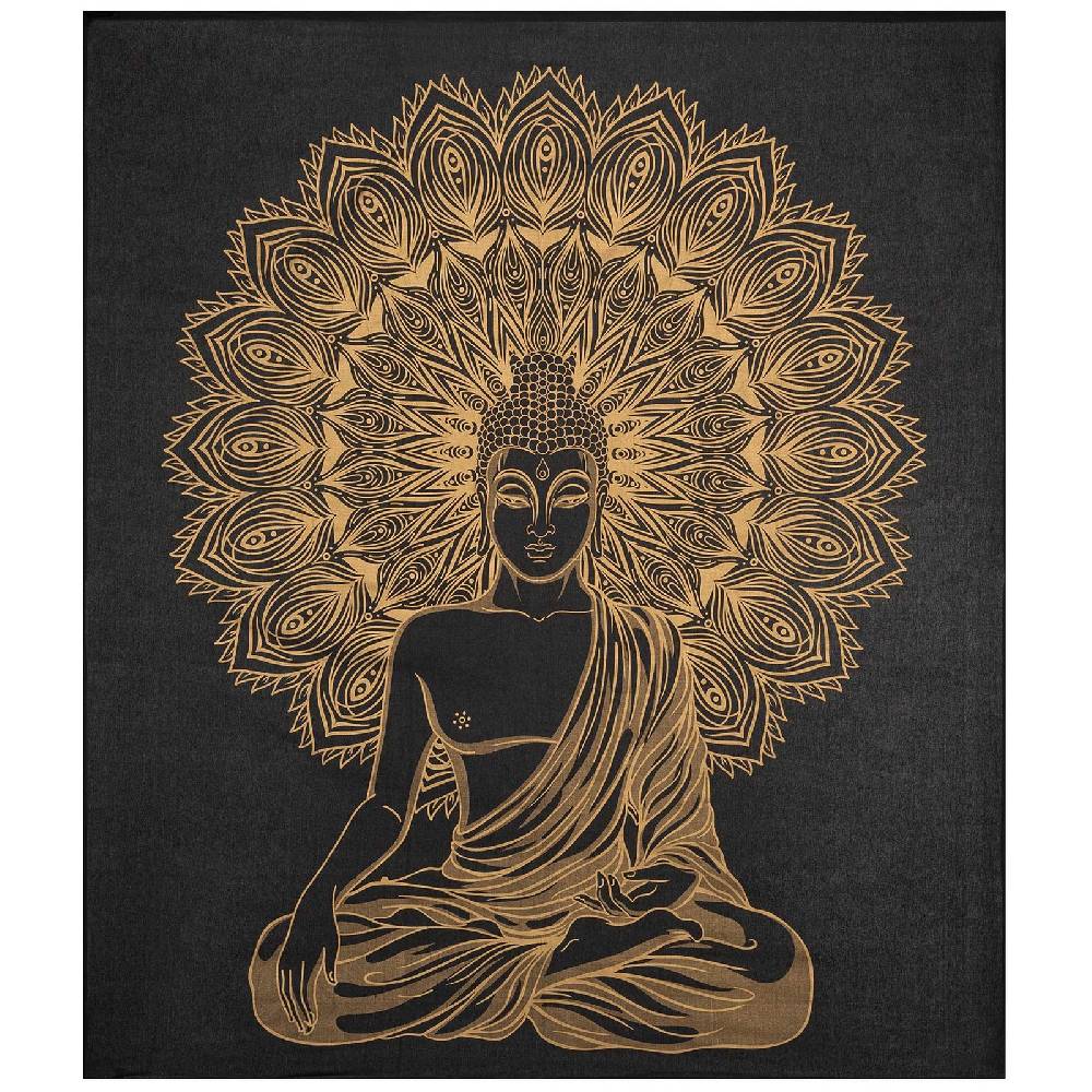 Kunst Und Magie Kunst und Magie Tagesdecke Wandbehang Deko Tuch Buddha Meditation Gold ca. 200 x 230cm Nur noch ein Tag übrig
