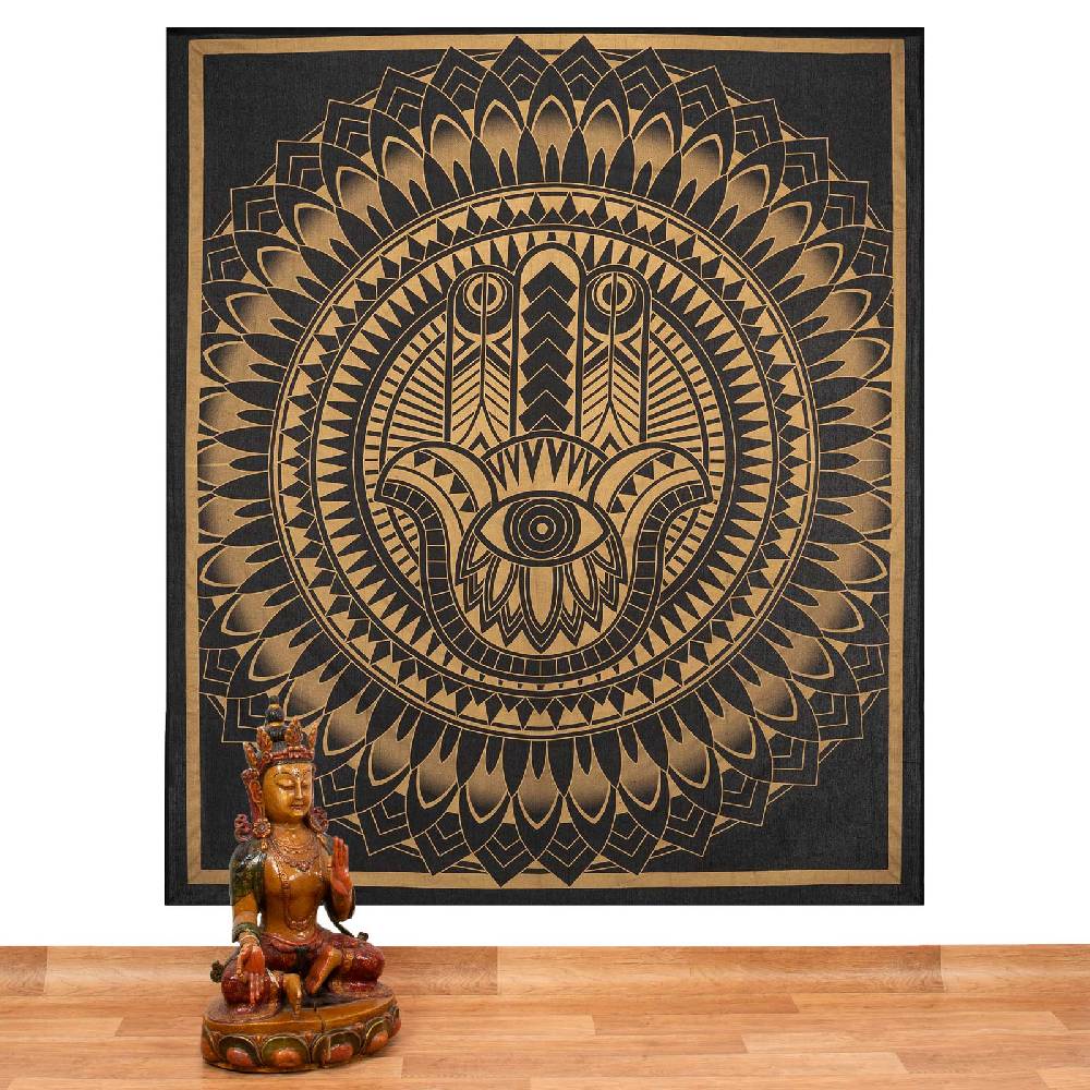Kunst Und Magie Kunst und Magie Tagesdecke Wandbehang Deko Tuch HAMSA Gold ca. 200 x 230cm Super Rabatt