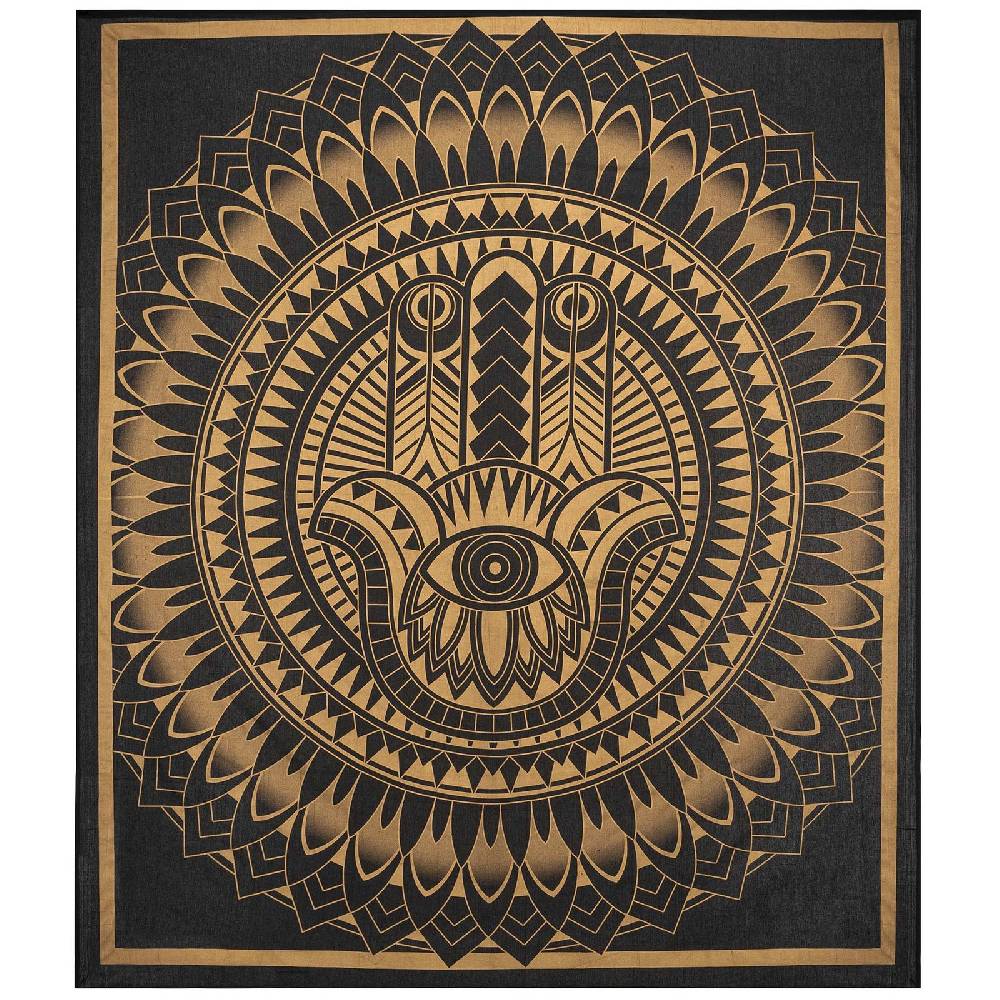 Kunst Und Magie Kunst und Magie Tagesdecke Wandbehang Deko Tuch HAMSA Gold ca. 200 x 230cm Super Rabatt