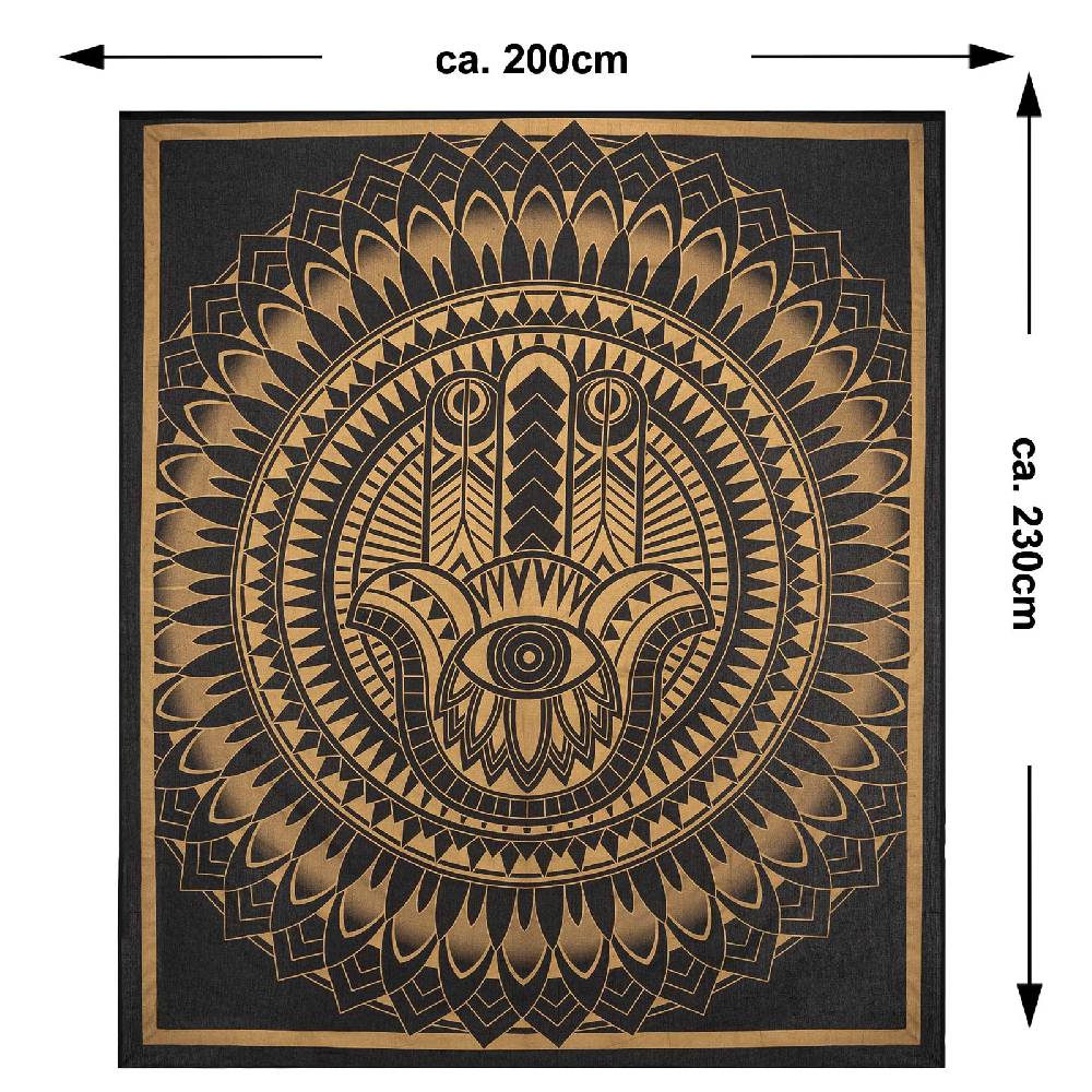 Kunst Und Magie Kunst und Magie Tagesdecke Wandbehang Deko Tuch HAMSA Gold ca. 200 x 230cm Super Rabatt