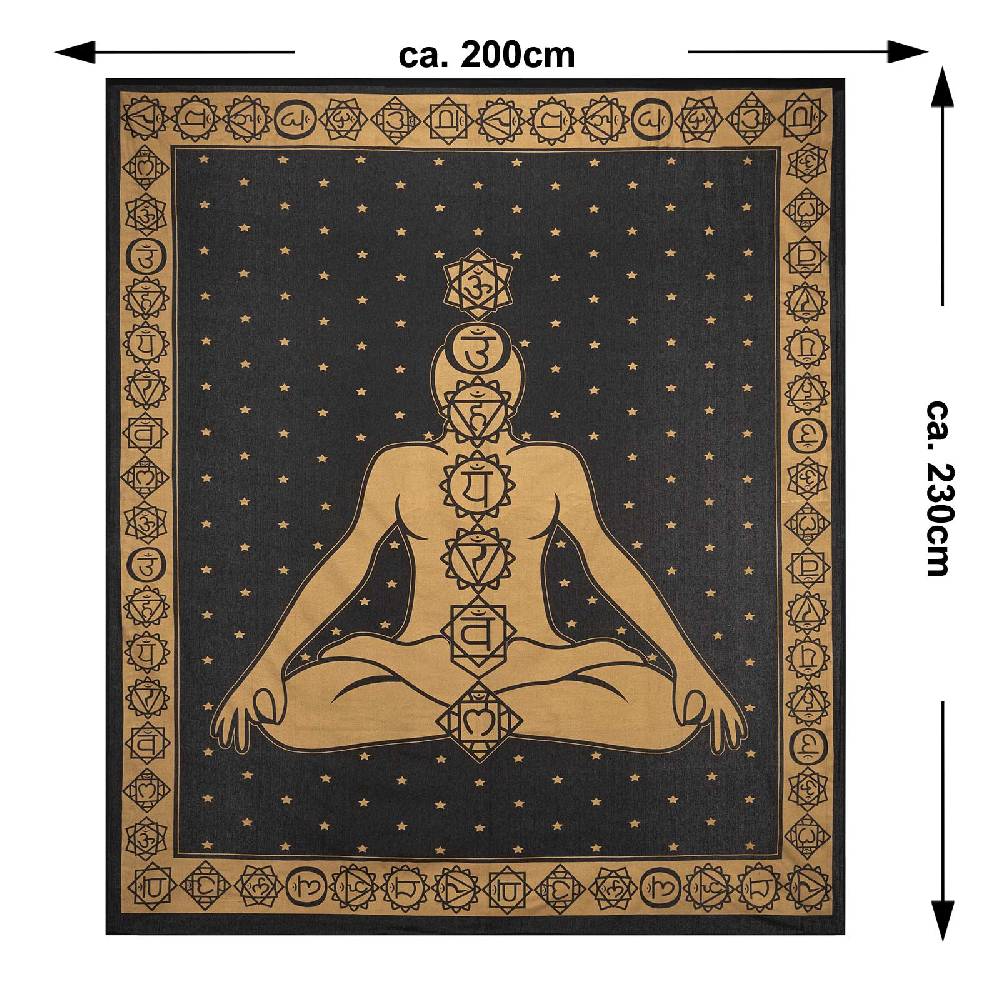 Kunst Und Magie Kunst und Magie Tagesdecke Wandbehang Deko Tuch Chakra Meditation Gold ca. 200 x 230cm Riesige Rabatte