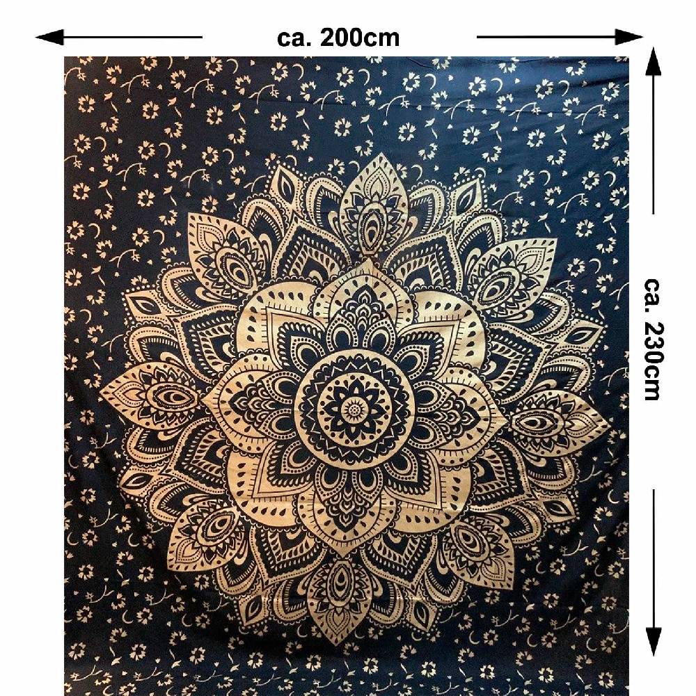 Kunst Und Magie Kunst und Magie Tagesdecke Wandbehang Deko Tuch Lotus Mandala Gold ca. 200 x 230cm 50% Rabatt mit kostenlosem Versand