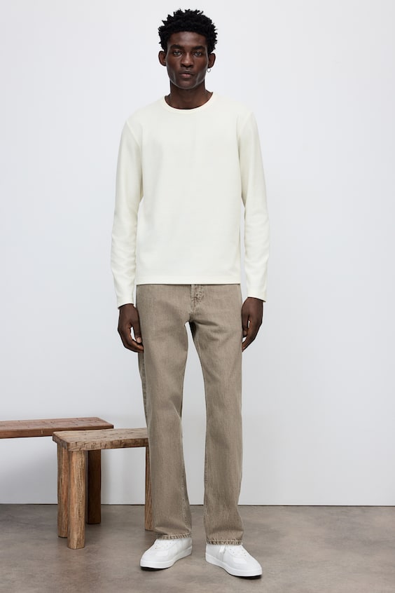 HM Langarmshirt mit Waffelstruktur in Regular Fit Auslauf