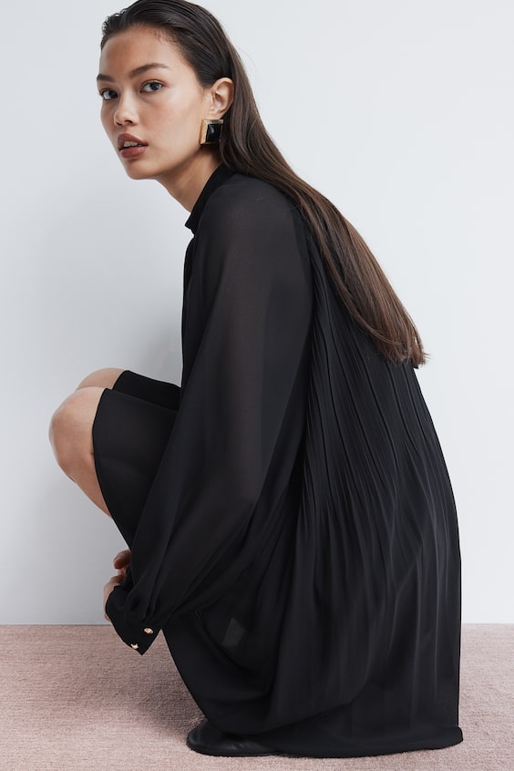 HM Plissiertes Kleid mit Bindekragen Zeitlich begrenztes Angebot