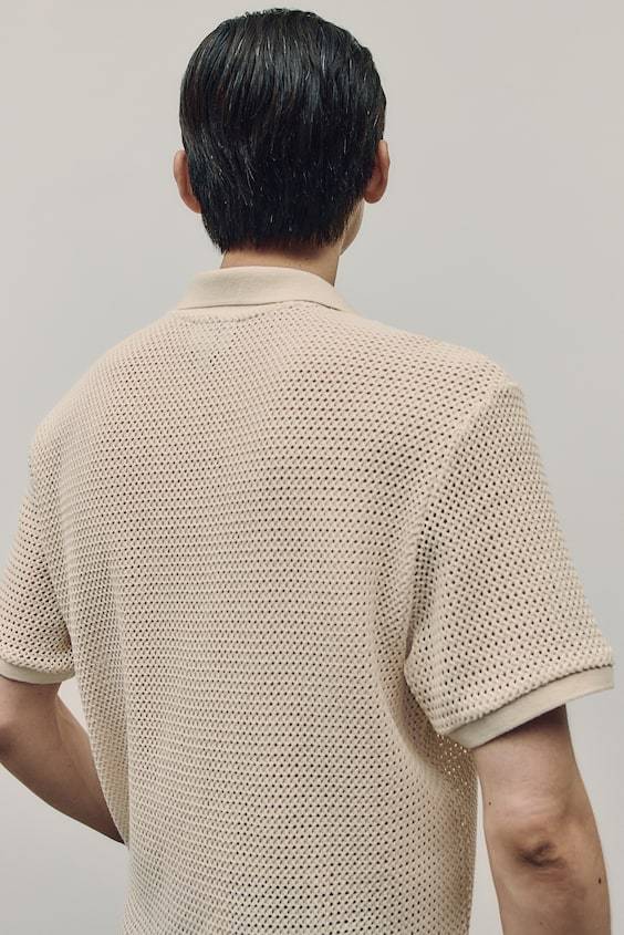 HM Poloshirt im Häkellook in Regular Fit Black Friday