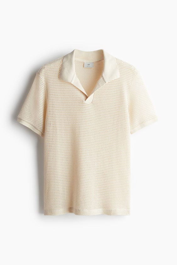 HM Poloshirt im Häkellook in Regular Fit Black Friday