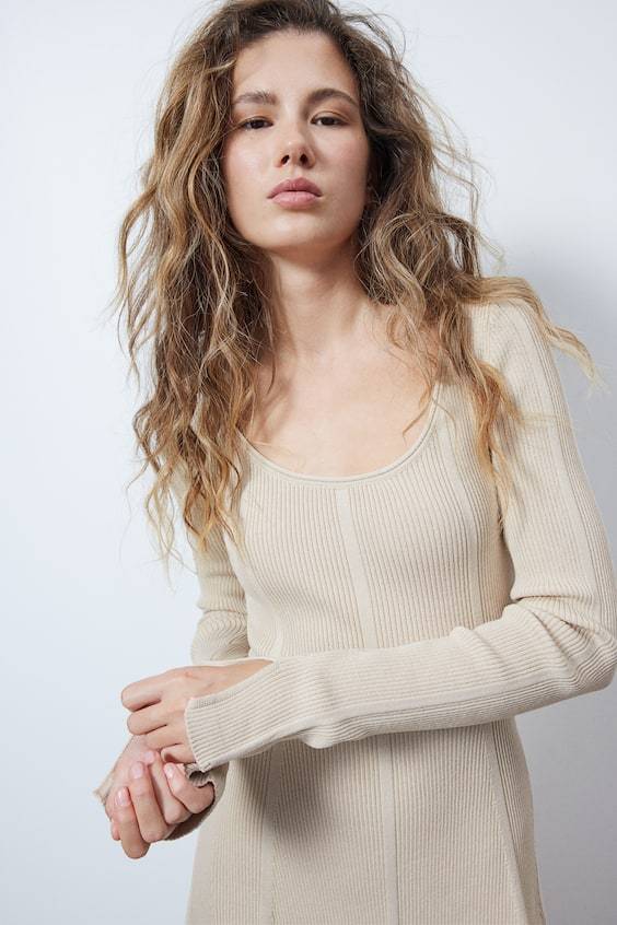 HM Flared-skirt rib-knit mini dress Riesige Ersparnisse