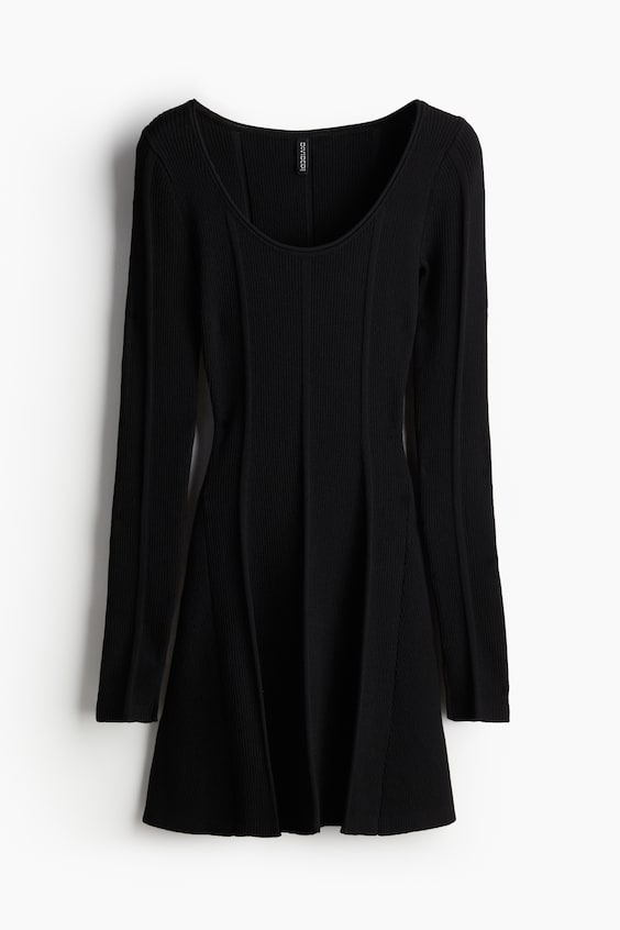 HM Flared-skirt rib-knit mini dress 50% Rabatt mit kostenlosem Versand