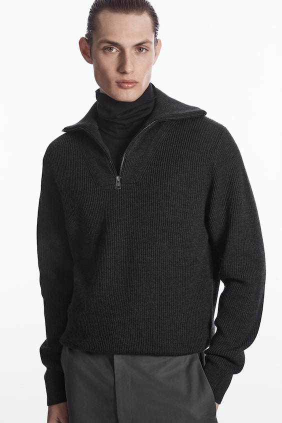HM PULLOVER AUS WOLL-BAUMWOLL-MIX MIT REISSVERSCHLUSS