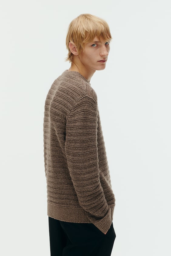 HM Pointellestrick-Pullover aus Wollmix Regular Fit 50% Rabatt für begrenzte Zeit