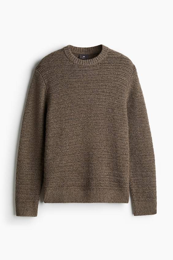 HM Pointellestrick-Pullover aus Wollmix Regular Fit 50% Rabatt für begrenzte Zeit