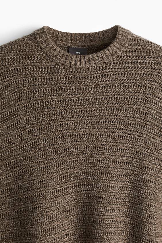 HM Pointellestrick-Pullover aus Wollmix Regular Fit 50% Rabatt für begrenzte Zeit